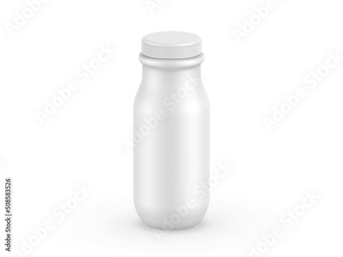 White matte plastic bottle with screw cap for dairy products milk, yogurt, cream, dessert. plastic bottle mockup for branding, 3d render illustration