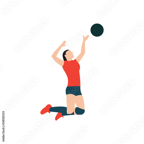 Flat design volleyball player, sports vector icon illustration