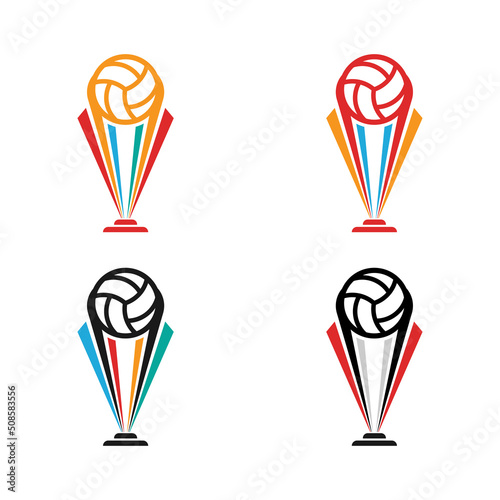 Trophy volleyball logo template design vector icon illustration