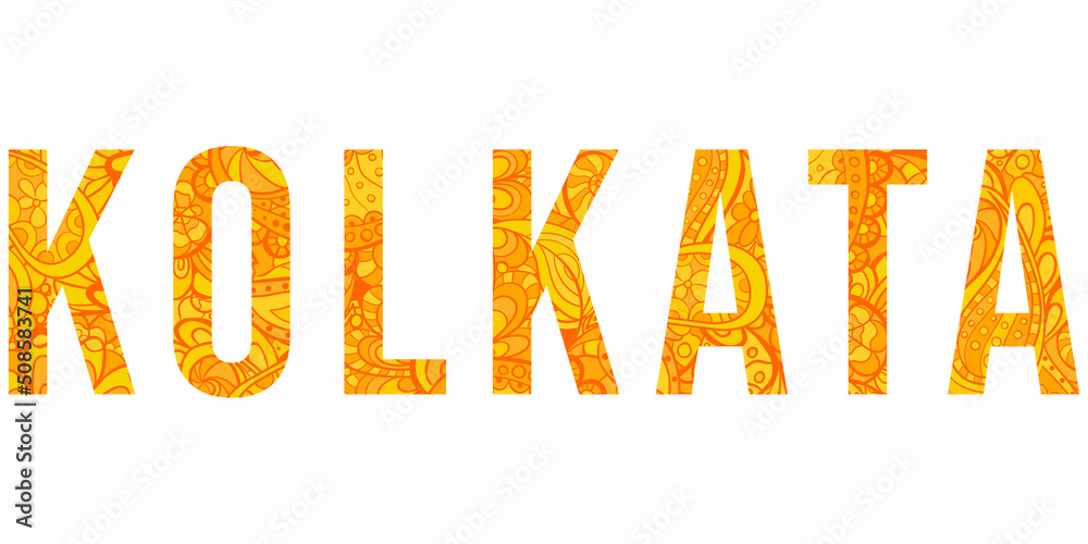 Kolkata golden text filled with doodle pattern isolated on the transparent background Kolkata golden text filled with doodle pattern isolated on the transparent background