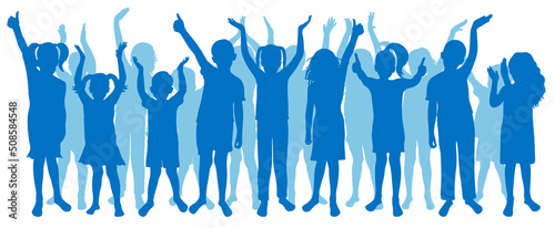 Group of children applauding and thumb up like sign. Silhouettes of happy kids. Vector illustration