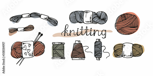 Handmade knetting needles doodle icon. Vintage vector illustration for banners and cards