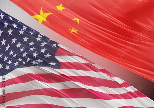 Canvas Print China Flag with Abstract United States Flag Illustration 3D Rendering (3D Artwor