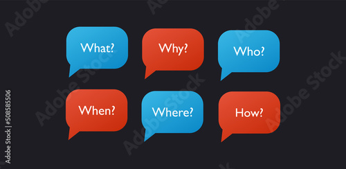 Speech bubbles with question words