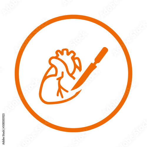 Cardiothoracic surgery, heart surgery icon. Orange color vector EPS.