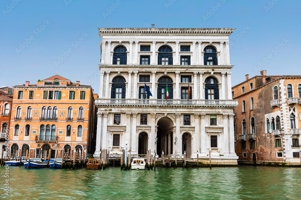 Buildings on the banks of the Grand Canal with the Palazzo Grimani in the center. Venice, Italy