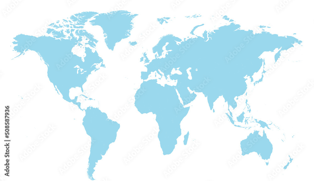 World map light blue color, flat design 