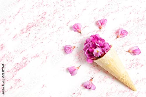 Waffle cone with acacia flowers