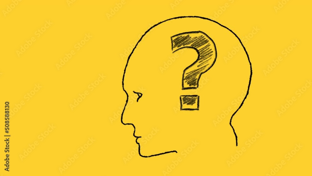 Human face with question mark inside. Illustration on yellow background. Education and innovation concept Human face with question mark inside. Illustration on yellow background. Education and innovation concept