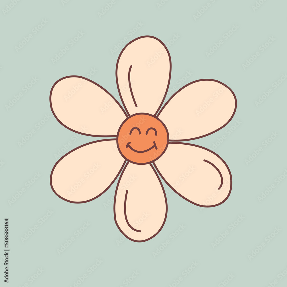 Groovy Daisy flower round icon. Isolated vector illustration Camomile in 1970s retro style. Groovy Daisy flower round icon. Isolated vector illustration Camomile in 1970s retro style.