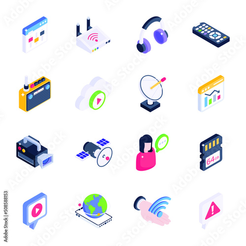 Pack of Web and Media Isometric Icons 