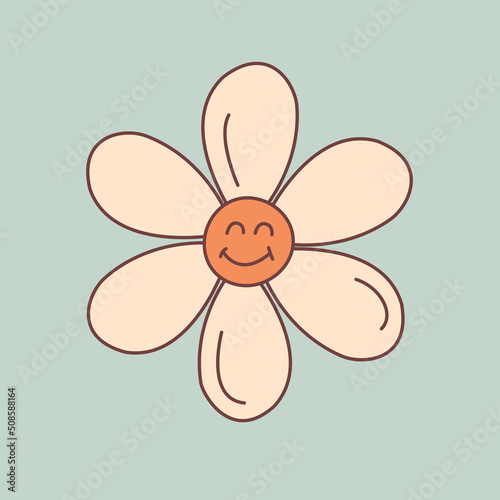 Groovy Daisy flower round icon. Isolated vector illustration Camomile in 1970s retro style. © Olesia Maf