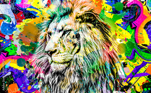 lion head with creative col...