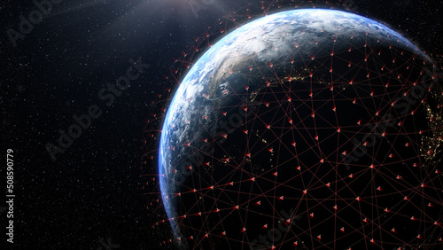 Global Positioning System GPS of navigation satellites or satnav transmit data coverage around planet Earth