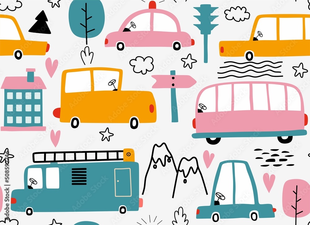 seamless cute car cartoon pattern. seamless cute car cartoon pattern.