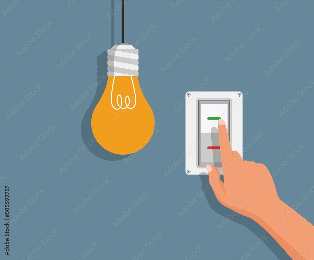 Flat Light Bulbs Turned on and Turned Off with Light Switches on
