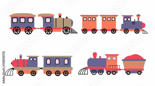 Set of cute train. vector illustration