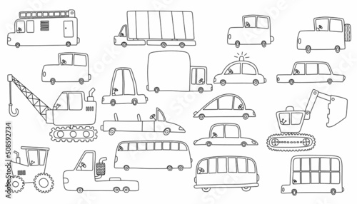 Set of doodle cute car . vector illustration