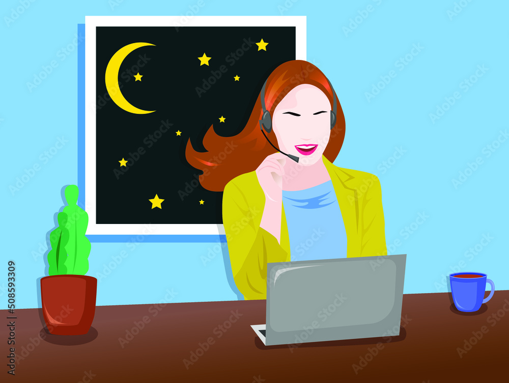 illustration in modern style with a portrait of a woman at work.