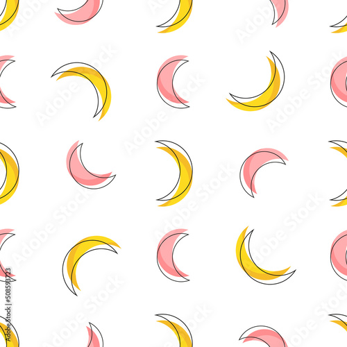 Seamless pattern withyellow and pink moons on white background photo