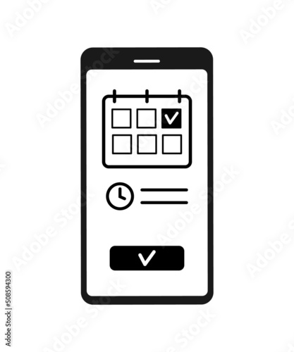 Online booking with mobile phone. Digital calendar, setting a date.