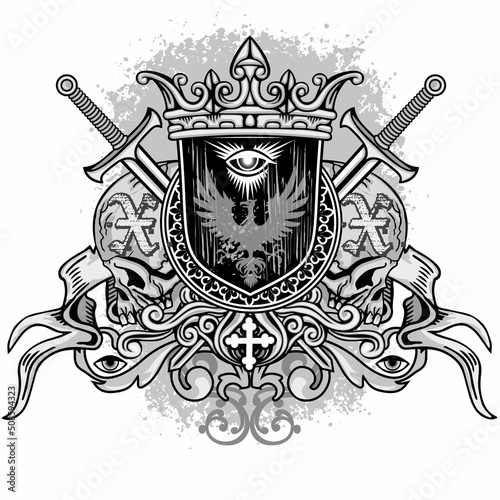 Gothic sign with skull and flowers, grunge vintage design t shirts
