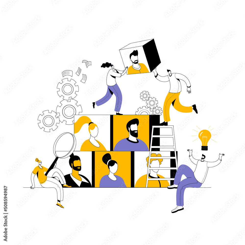 The HR department builds a team. The concept of a vector illustration on the topic of team building and human resource management.