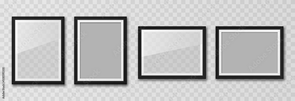 Set of realistic photo frame mockups png. Vector photo frame on an isolated transparent background. Blank frame mockup.