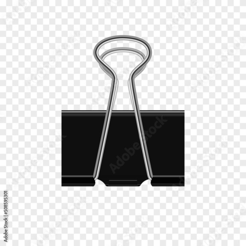 Realistic vector paper clip png. Black paper clip. Steel office supplies on an isolated transparent background. PNG. photo