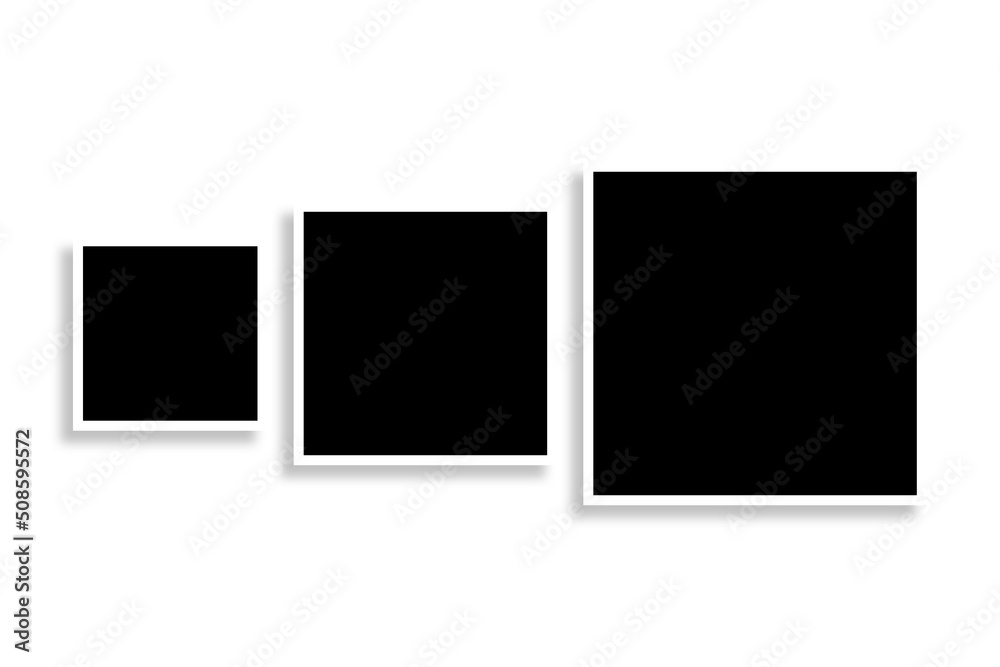3 Square picture frames in black & white color with clean borders & a