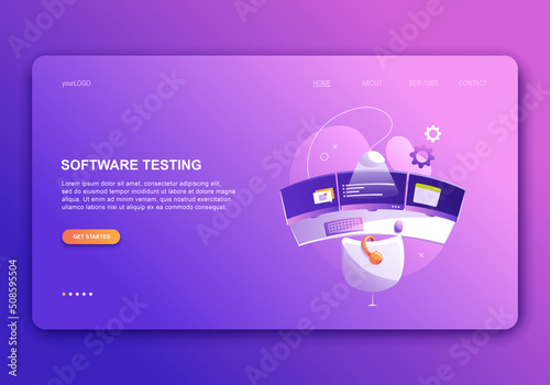 Programming concepts, coder workplace, vector illustration. Web site landing page template.