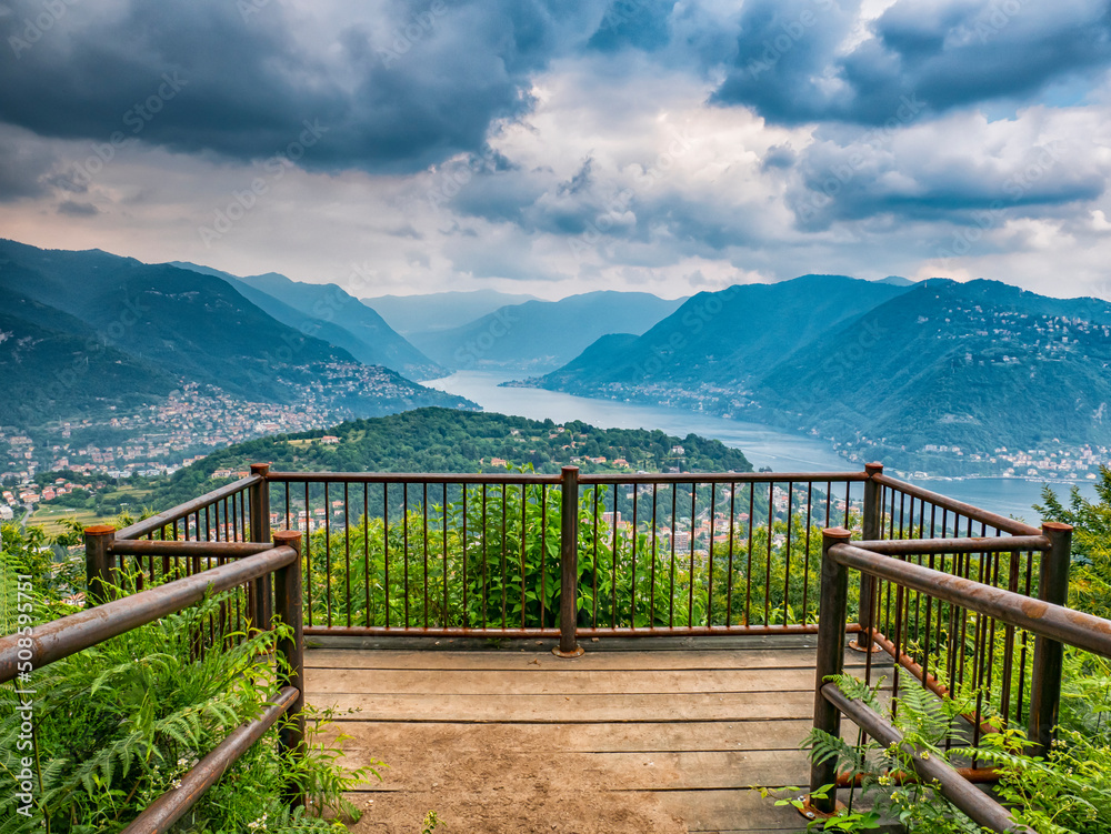 Balcony on Lake Como in a cloudy day