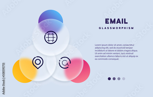 Email icon set. Website and geolocation icons. Business concept. Glassmorphism style. Vector line icon for Business and Advertising