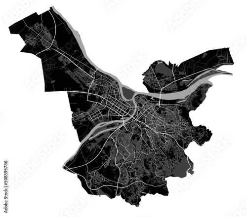 Belgrade map. Detailed black map of Belgrade city poster with streets. Cityscape urban vector.