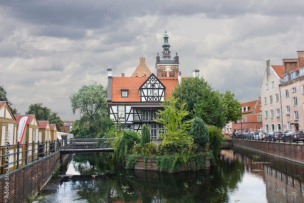 old buildings on the banks of the canal in the historical part of the city  Gdansk, Poland