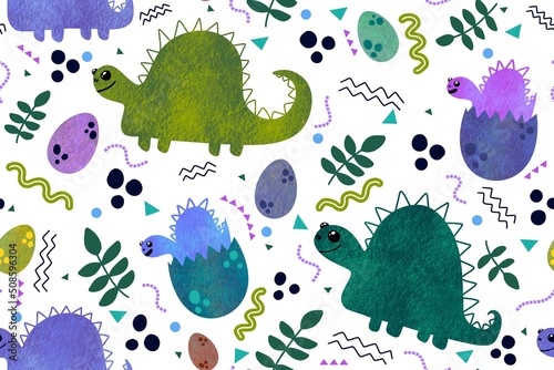 Kids seamless cartoon dinosaur pattern for textiles and packaging and gifts and linens and wrapping paper