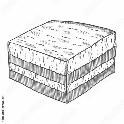 tiramisu italy or italian cuisine traditional food isolated doodle hand drawn sketch with outline style