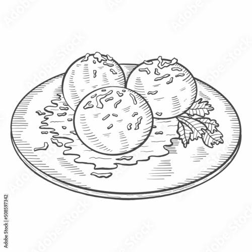 arancini italy or italian cuisine traditional food isolated doodle hand drawn sketch with outline style