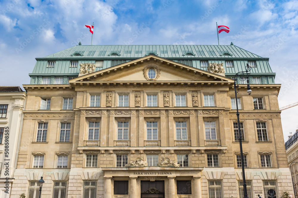 Facade of the historic Park Hyatt hotel in Vienna, Austria