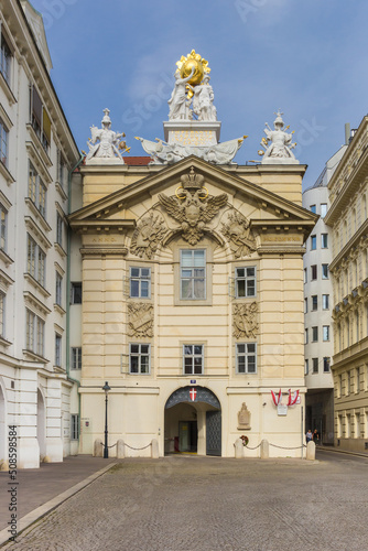 Front of the historic Burgerliches Zeughaus building in Vienna, Austria