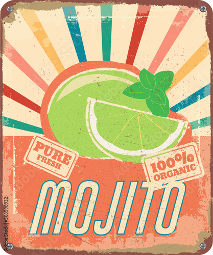 vintage shabby slightly rusty advertising banner. fresh mojito. vector illustration