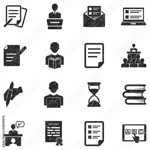 Exam Icons. Black Scribble Design. Vector Illustration.