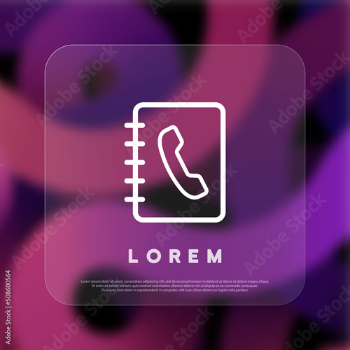 Phone book icon. Phone icon. Glassmorphism style. Vector line icon for Business and Advertising