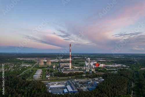 Aerial summer spring sunset view of Vilnius Combined heat and power plant, Lithuania