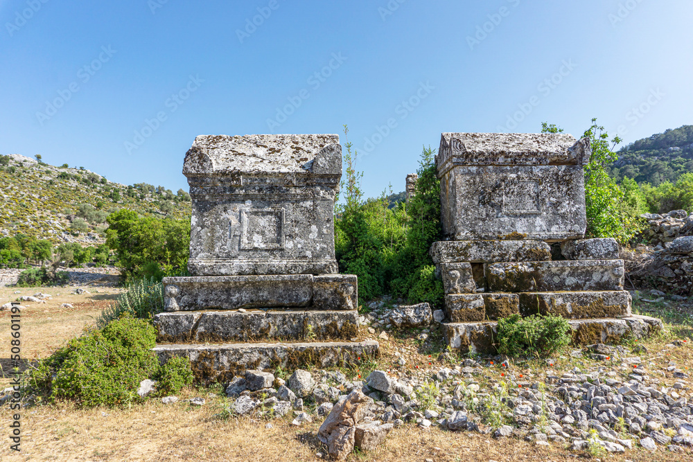 Amazing views from Sidyma which was a town of ancient Lycia, at what is now the small village of Dudurga in Muğla,Turkey. It lies on the hiking way of Lycian way (Likya yolu). 