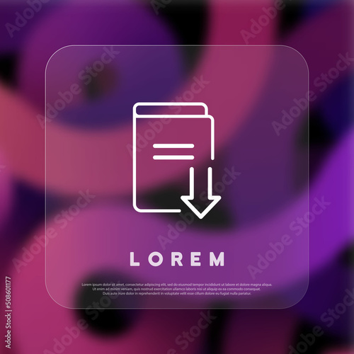 Download book icon. Audiobook. Elibrary. Glassmorphism style. Vector line icon for Business and Advertising