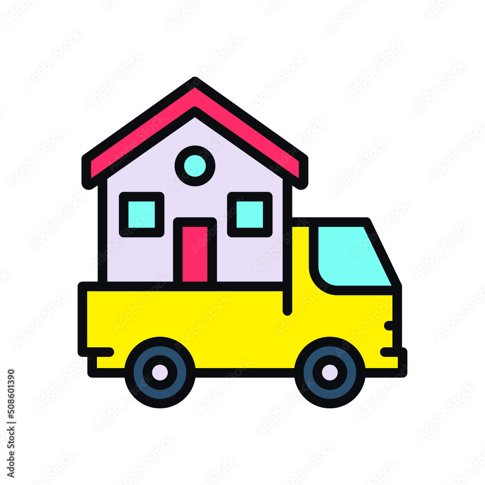 walking house icon with yellow car