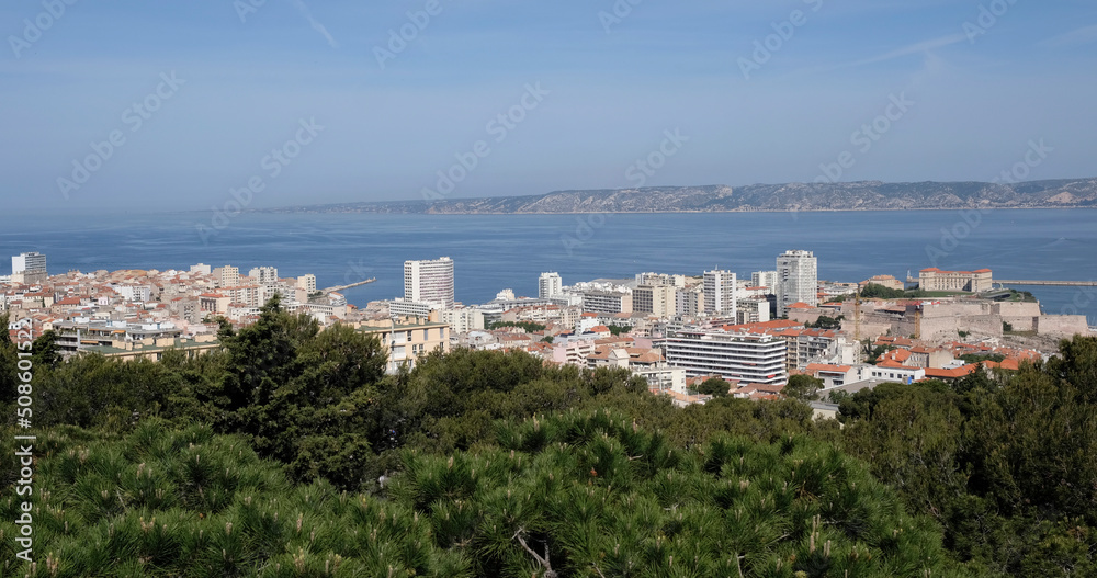 View over the city of Marseille from a hill
