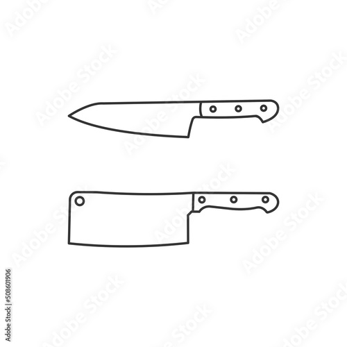 Kitchen knife and butcher knife icon with outline style