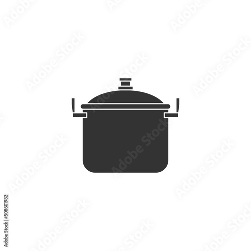 Steel cooking pot icon with silhouette style